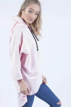 Rebellious Fashion Pink Star Diamante Oversized Hoodie - Sarah