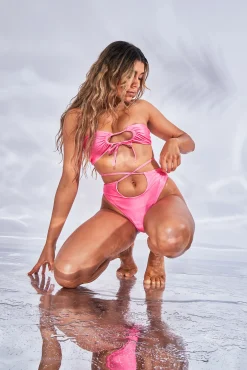 Rebellious Fashion Pink Strappy Cut Out Bikini Set - Hailey