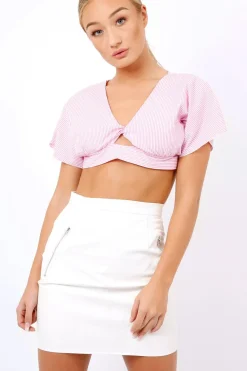 Rebellious Fashion Pink Striped Bow Back crop Top - Jayme