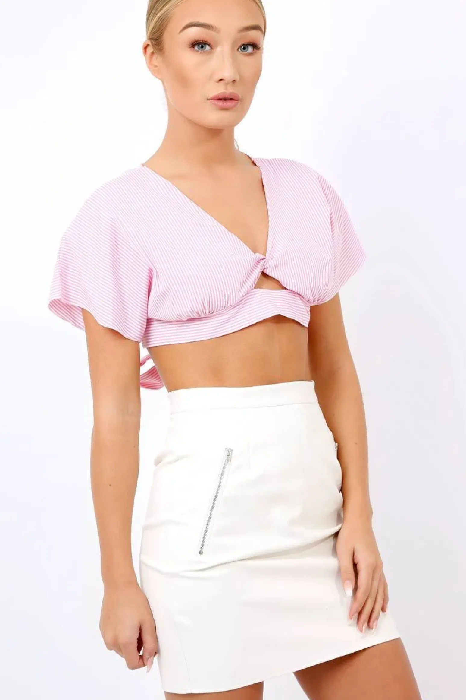 Rebellious Fashion Pink Striped Bow Back crop Top - Jayme