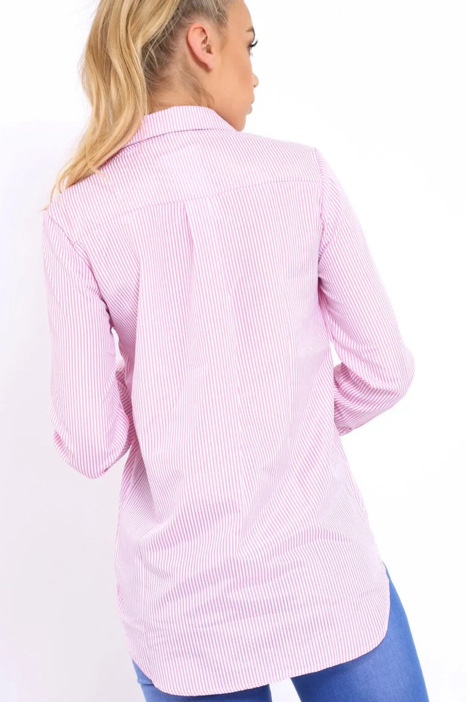 Rebellious Fashion Pink Striped Floral Embroidered Shirt - Gianna