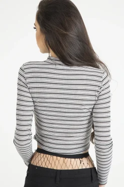 Rebellious Fashion Pink Striped Ribbed Choker Cut Out Crop Top - Mina