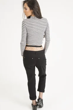 Rebellious Fashion Pink Striped Ribbed Choker Cut Out Crop Top - Mina
