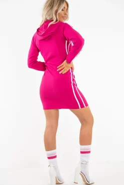 Rebellious Fashion Pink Stripe Side Zip Front Hooded Tennis Dress - Delila