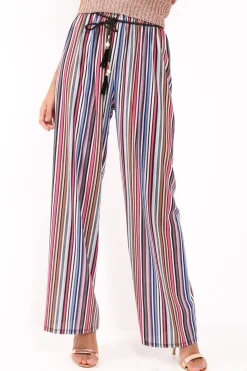 Rebellious Fashion Pink Stripe Wide Leg Beaded Tie Trousers - Haylie