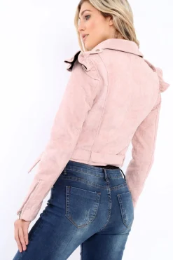 Rebellious Fashion Pink Suede Biker Jacket - Taya