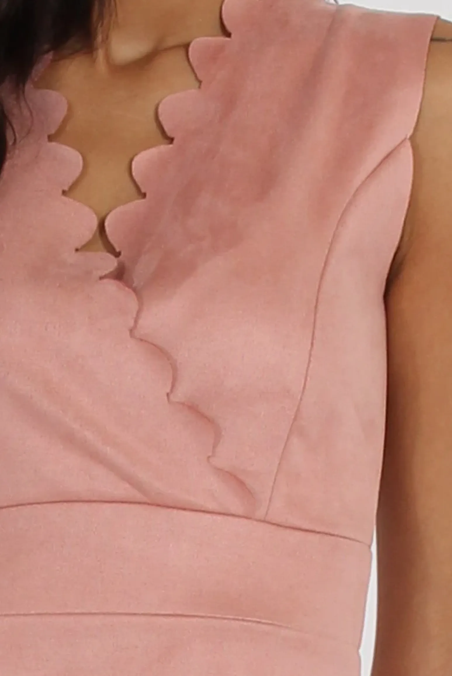 Rebellious Fashion Pink Suede Scallop Hem Midi Dress - Melina