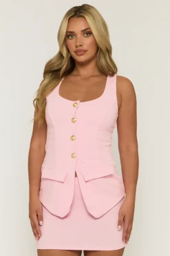 Rebellious Fashion Pink Tailored Waistcoat and Skirt Co-ord Set - Louella