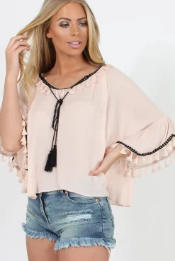 Rebellious Fashion Pink Tassel Blouse - Maddey
