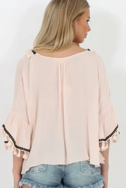 Rebellious Fashion Pink Tassel Blouse - Maddey