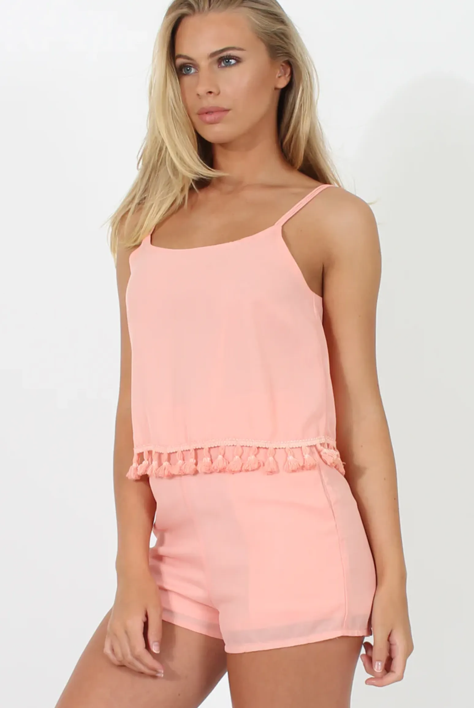 Rebellious Fashion Pink Tassel Layered Playsuit - Charlie
