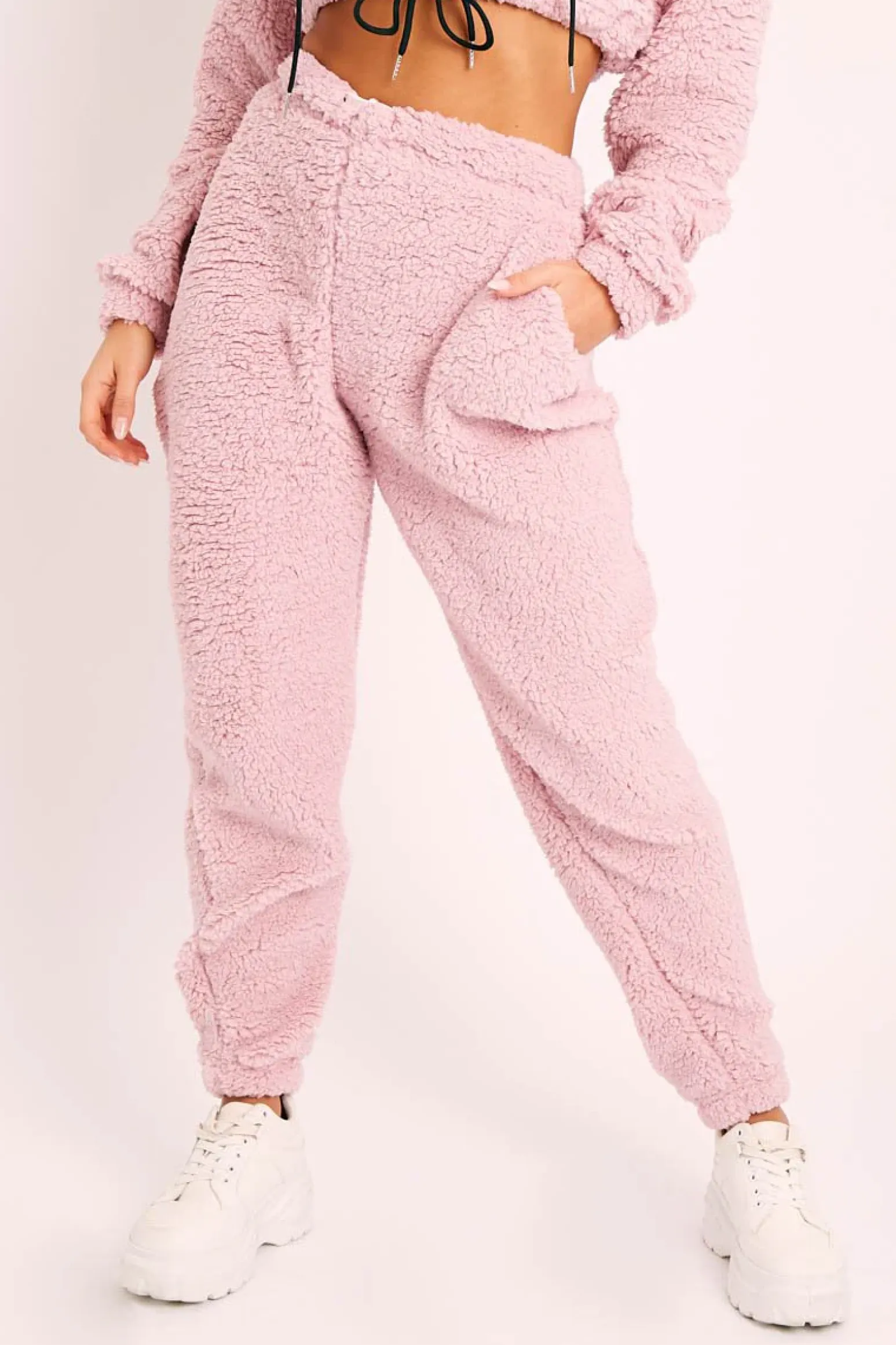 Rebellious Fashion Pink Teddy Borg Joggers - Allyssa