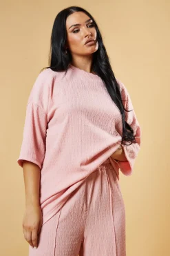 Rebellious Fashion Pink Textured Knit Trousers & Oversized Top Co-ord Set - Cecelia
