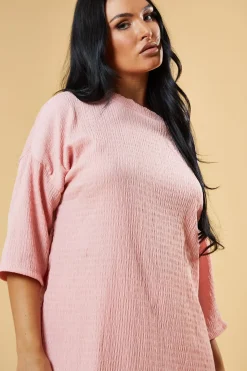 Rebellious Fashion Pink Textured Knit Trousers & Oversized Top Co-ord Set - Cecelia