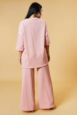 Rebellious Fashion Pink Textured Knit Trousers & Oversized Top Co-ord Set - Cecelia