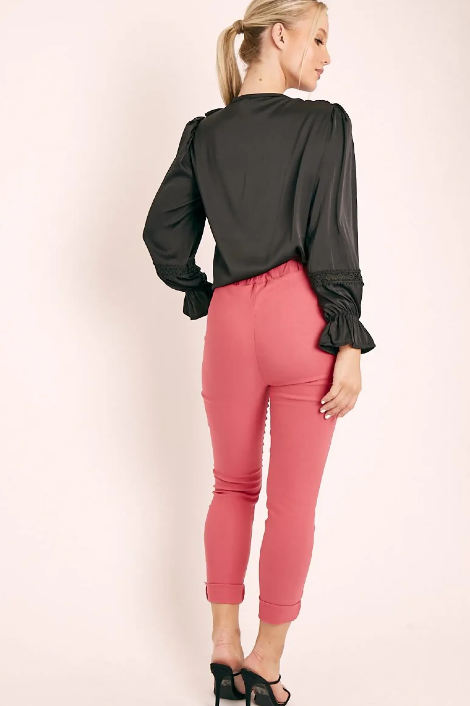 Rebellious Fashion Pink Tie Belt Paperbag Waist Trousers - Jaylea