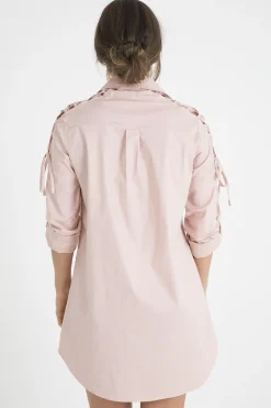 Rebellious Fashion Pink Tied Shoulder Oversized Shirt Dress - Helen