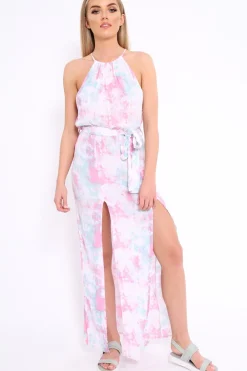 Rebellious Fashion Pink Tie Dye Halterneck Maxi Dress - Momina