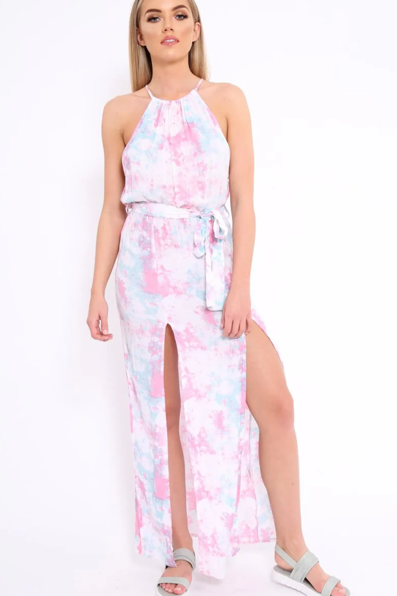 Rebellious Fashion Pink Tie Dye Halterneck Maxi Dress - Momina