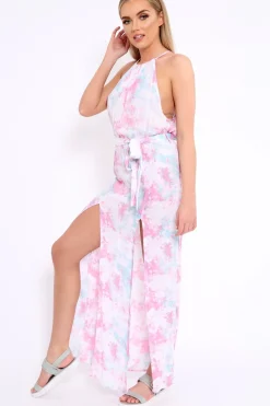 Rebellious Fashion Pink Tie Dye Halterneck Maxi Dress - Momina