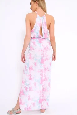 Rebellious Fashion Pink Tie Dye Halterneck Maxi Dress - Momina