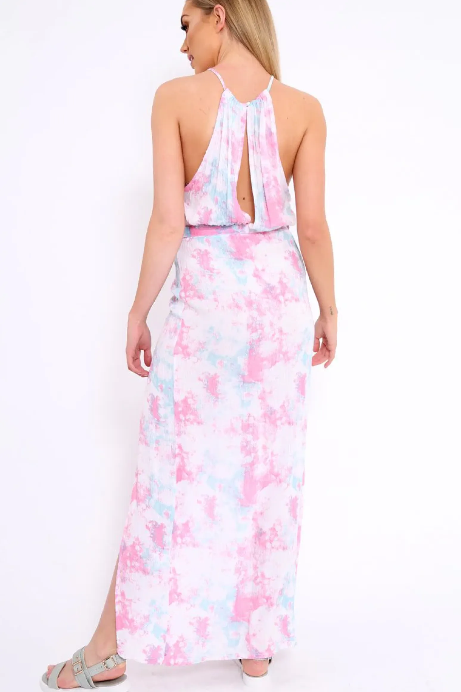 Rebellious Fashion Pink Tie Dye Halterneck Maxi Dress - Momina