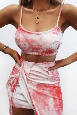 Rebellious Fashion Pink Tie Dye Midi Skirt and Crop Top Co-ord - Lisa