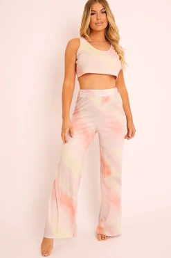 Rebellious Fashion Pink Tie-Dye Ribbed Vest Loungewear Co-ord - Alaire