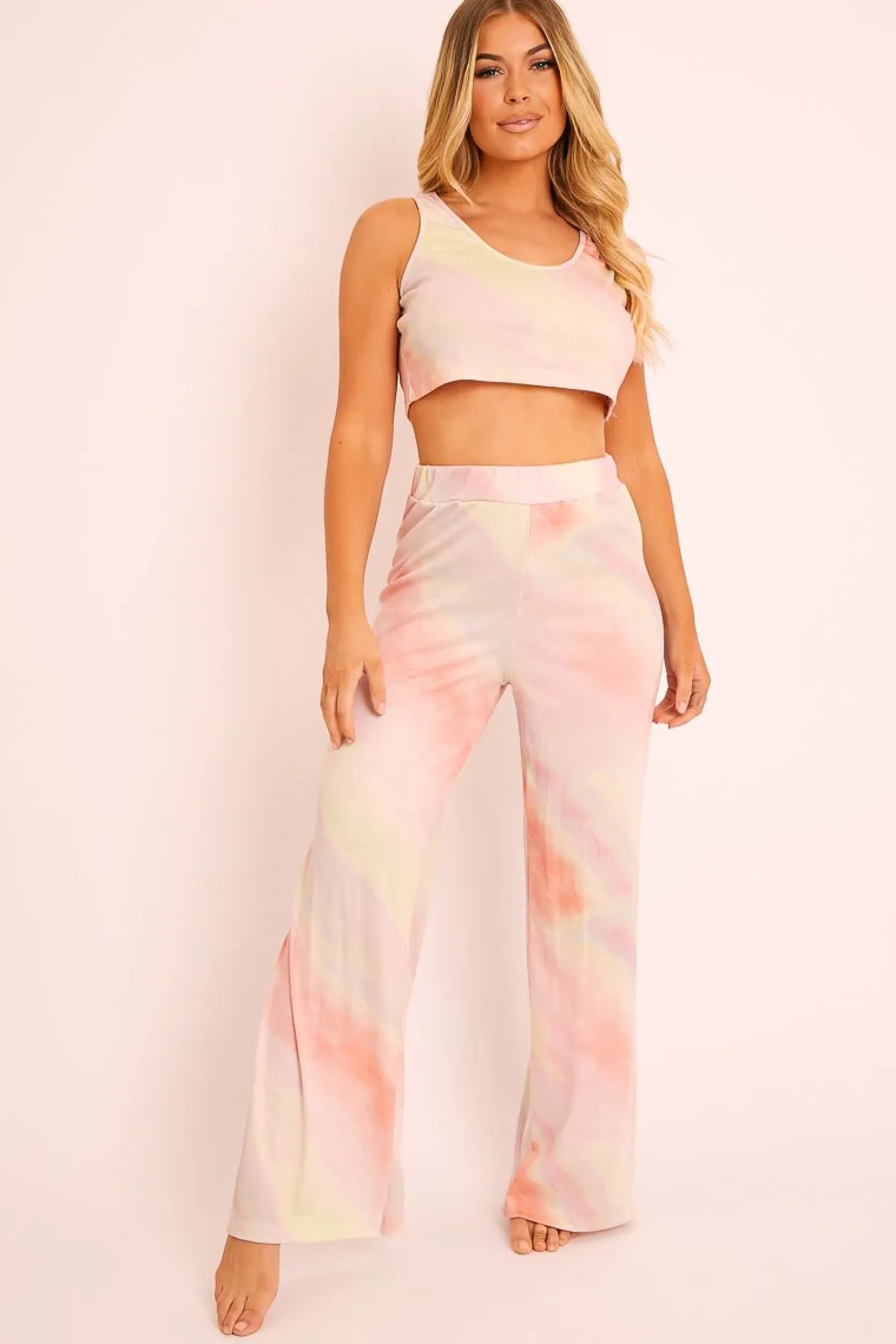 Rebellious Fashion Pink Tie-Dye Ribbed Vest Loungewear Co-ord - Alaire