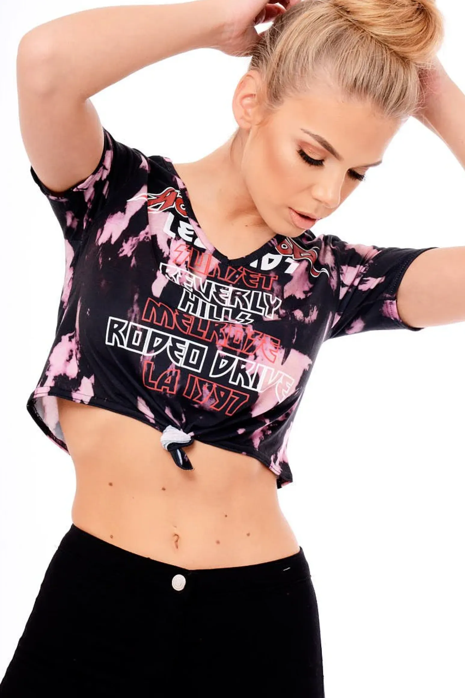 Rebellious Fashion Pink Tie Dye Slogan Print Crop Top - Jaiden