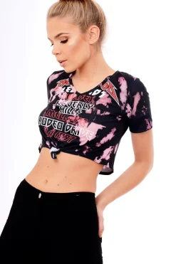 Rebellious Fashion Pink Tie Dye Slogan Print Crop Top - Jaiden