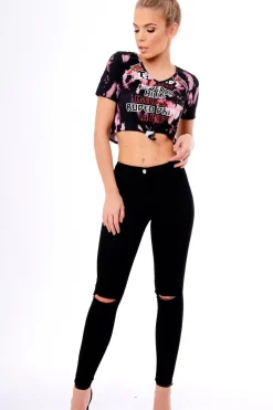 Rebellious Fashion Pink Tie Dye Slogan Print Crop Top - Jaiden