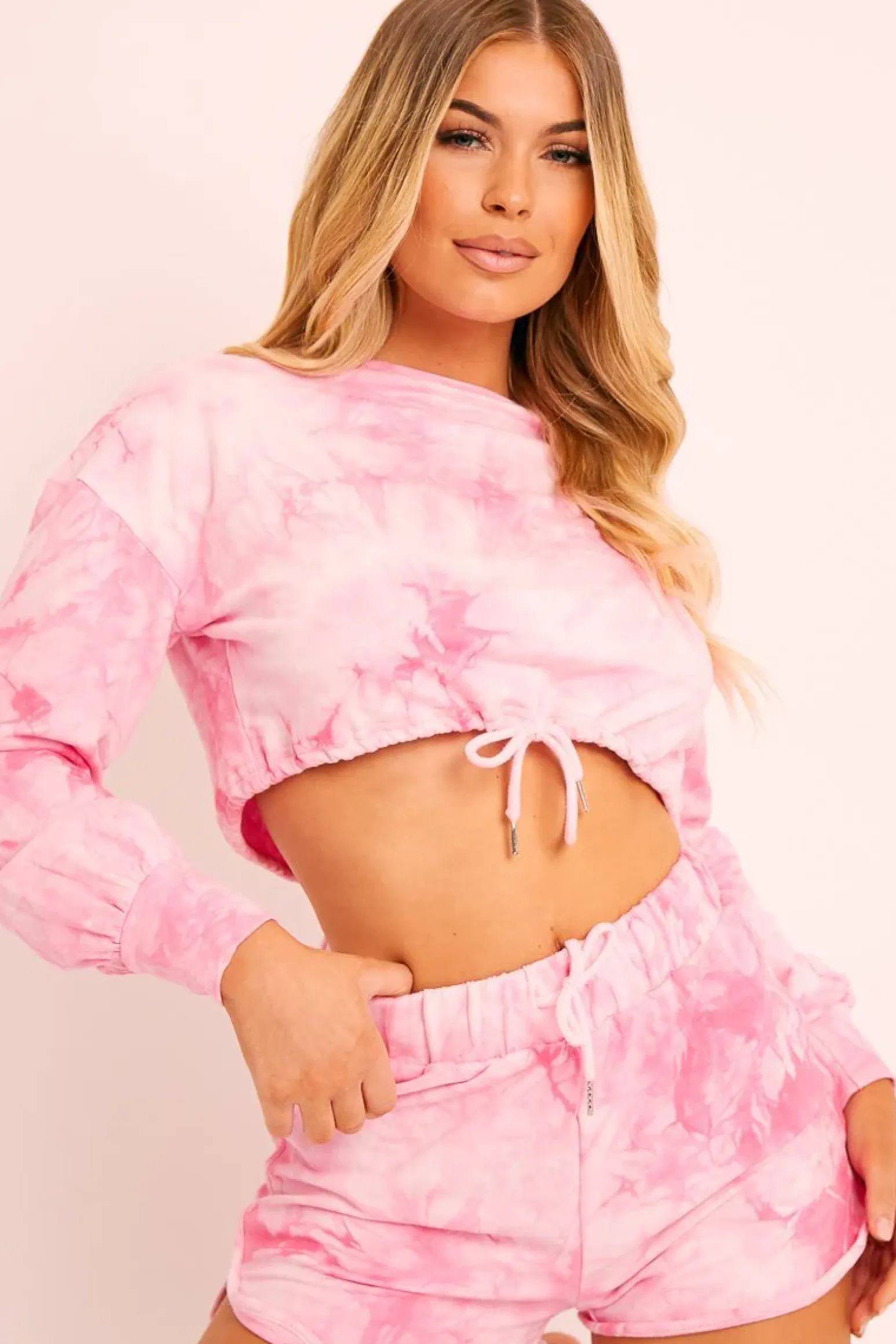 Rebellious Fashion Pink Tie Dye Sweatshirt Shorts Loungewear Set - Jessa
