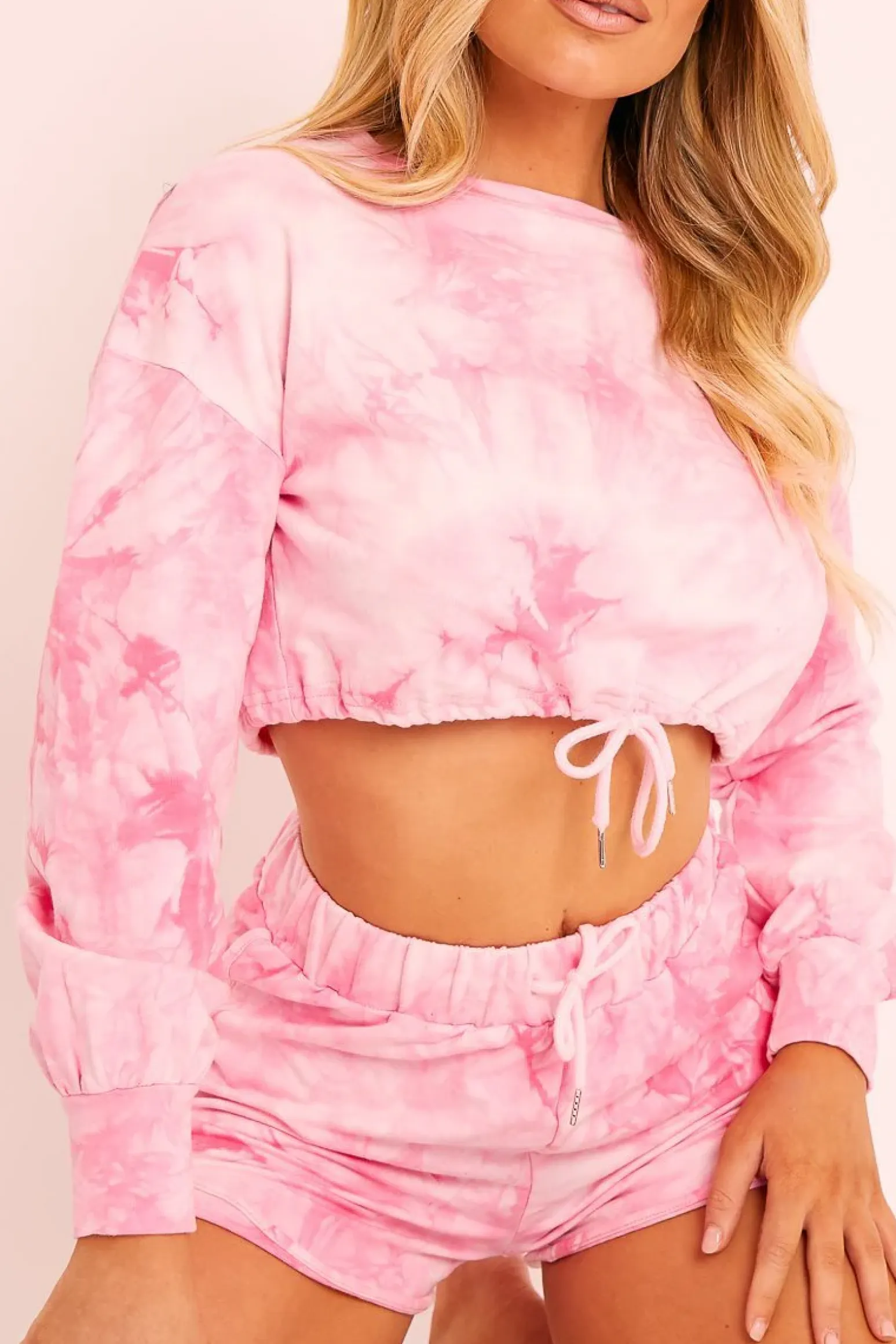 Rebellious Fashion Pink Tie Dye Sweatshirt Shorts Loungewear Set - Jessa