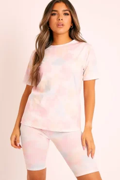 Rebellious Fashion Pink Tie-Dye T-shirt Cycling Short Set - Boni