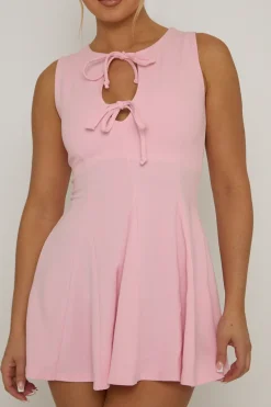 Rebellious Fashion Pink Tie Front Pleated Mini Dress - Irma