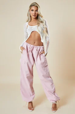 Rebellious Fashion Pink Toggle Detail Parachute Cargo Trousers - Ayana