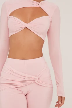 Rebellious Fashion Pink Twist Detail Cropped Top & Wide Leg Trousers - Matilda