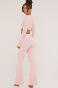Rebellious Fashion Pink Twist Detail Cropped Top & Wide Leg Trousers - Matilda