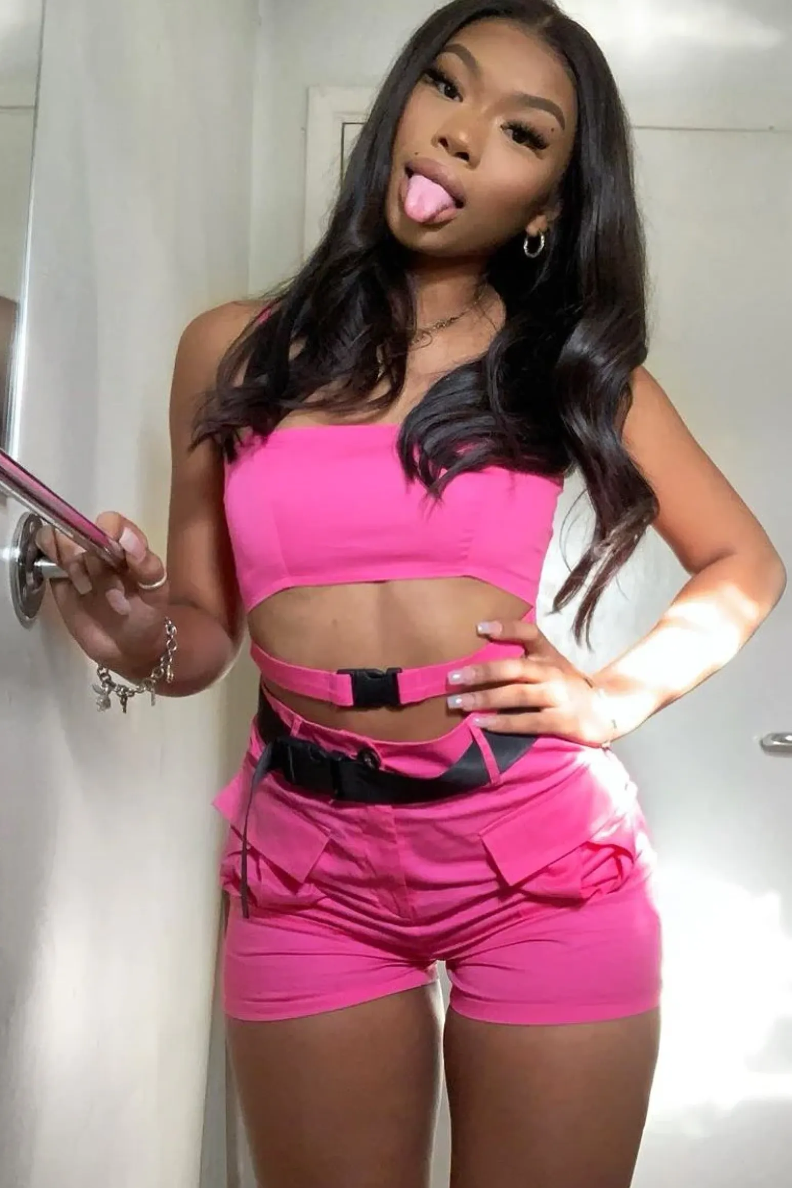 Rebellious Fashion Pink Utility Pocket Crop Top and Shorts Co-ord - Juri