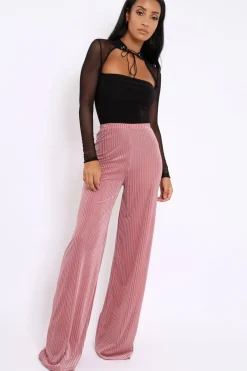 Rebellious Fashion Pink Velvet Striped Trousers - Trudy
