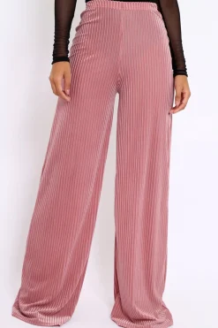 Rebellious Fashion Pink Velvet Striped Trousers - Trudy