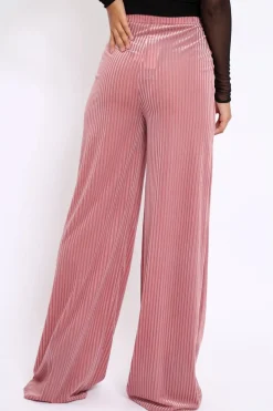 Rebellious Fashion Pink Velvet Striped Trousers - Trudy