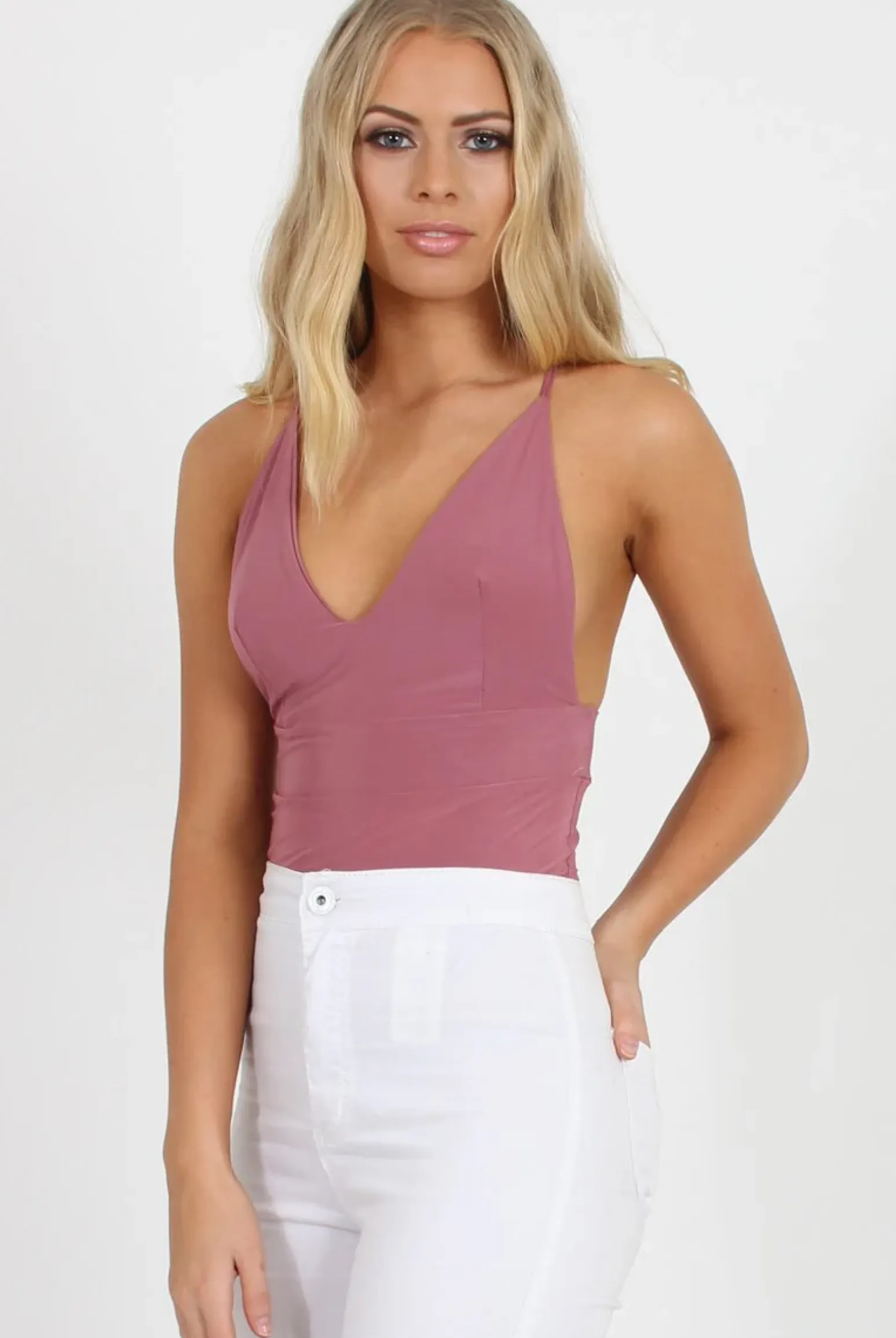 Rebellious Fashion Pink V Front Bodysuit - Jill