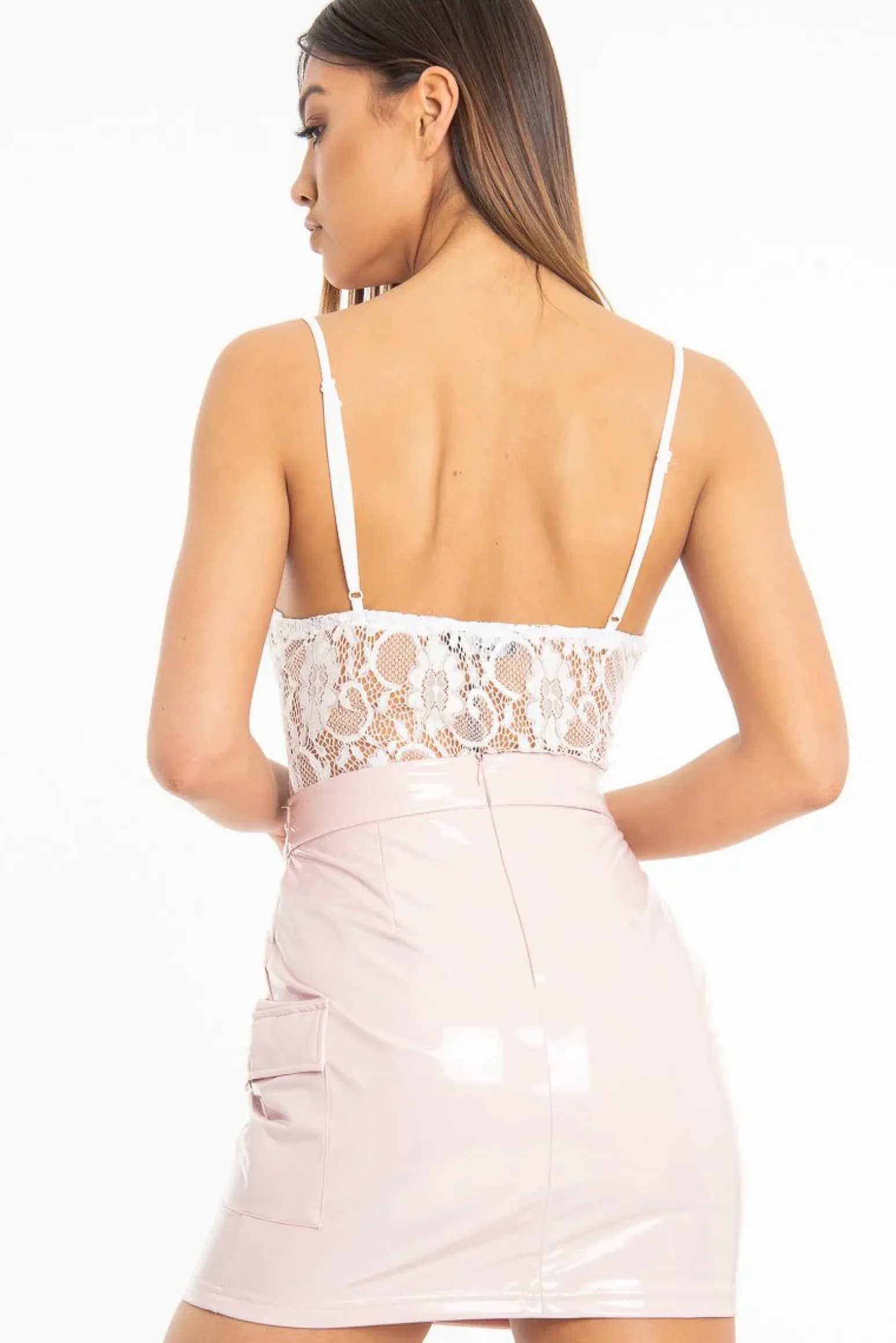 Rebellious Fashion Pink Vinyl Utility Pocket Zip Detail Mini Skirt - Davina