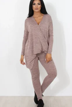 Rebellious Fashion Pink V Neck Loungewear Set-Kimi
