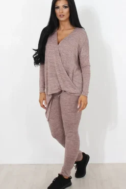 Rebellious Fashion Pink V Neck Loungewear Set-Kimi