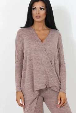 Rebellious Fashion Pink V Neck Loungewear Set-Kimi
