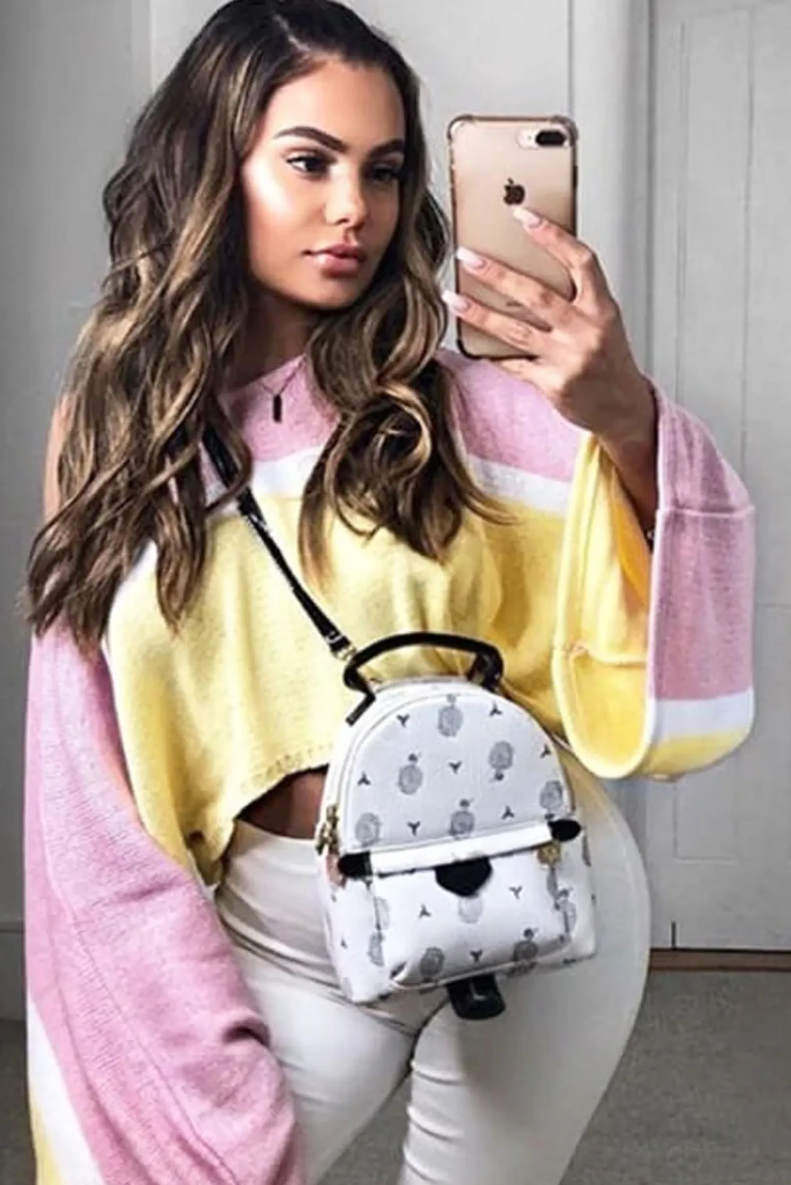 Rebellious Fashion Pink White and Yellow Stripe Contrast Jumper - Emylee