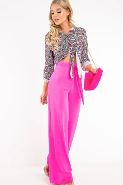 Rebellious Fashion Pink White Snake Print Tie Front Shirt - Maisha